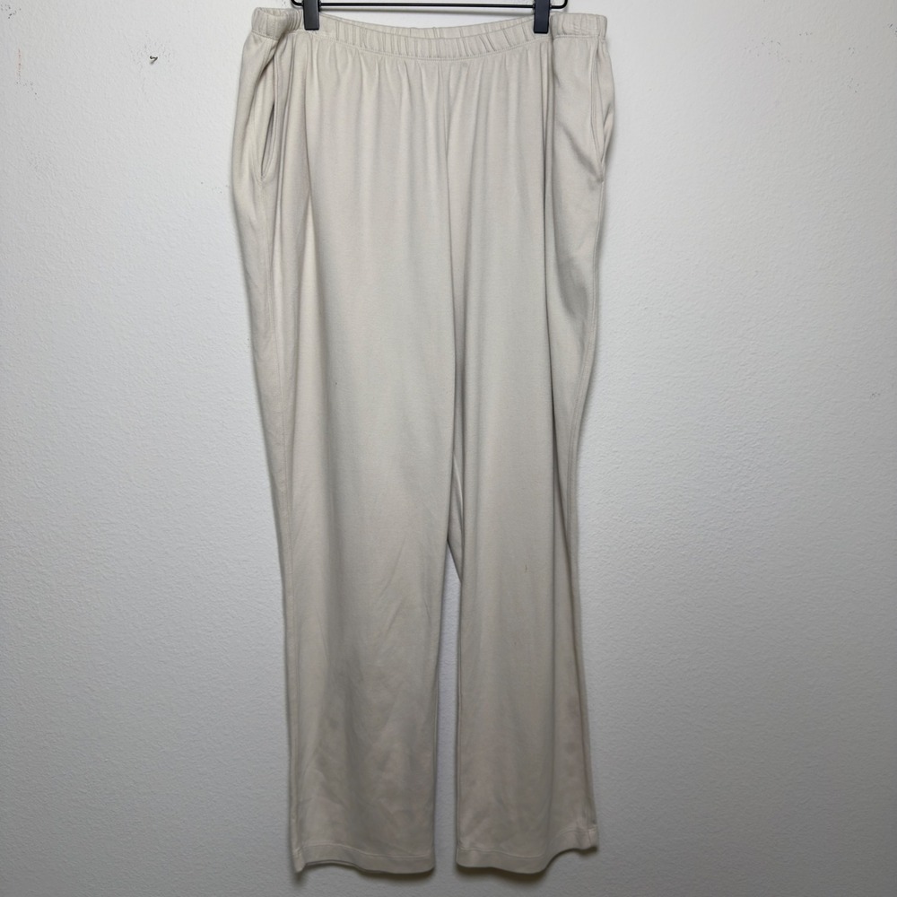 Lands End Women 100% Cotton Pants 1X Sport Knit Straight Leg Pull On Casual
